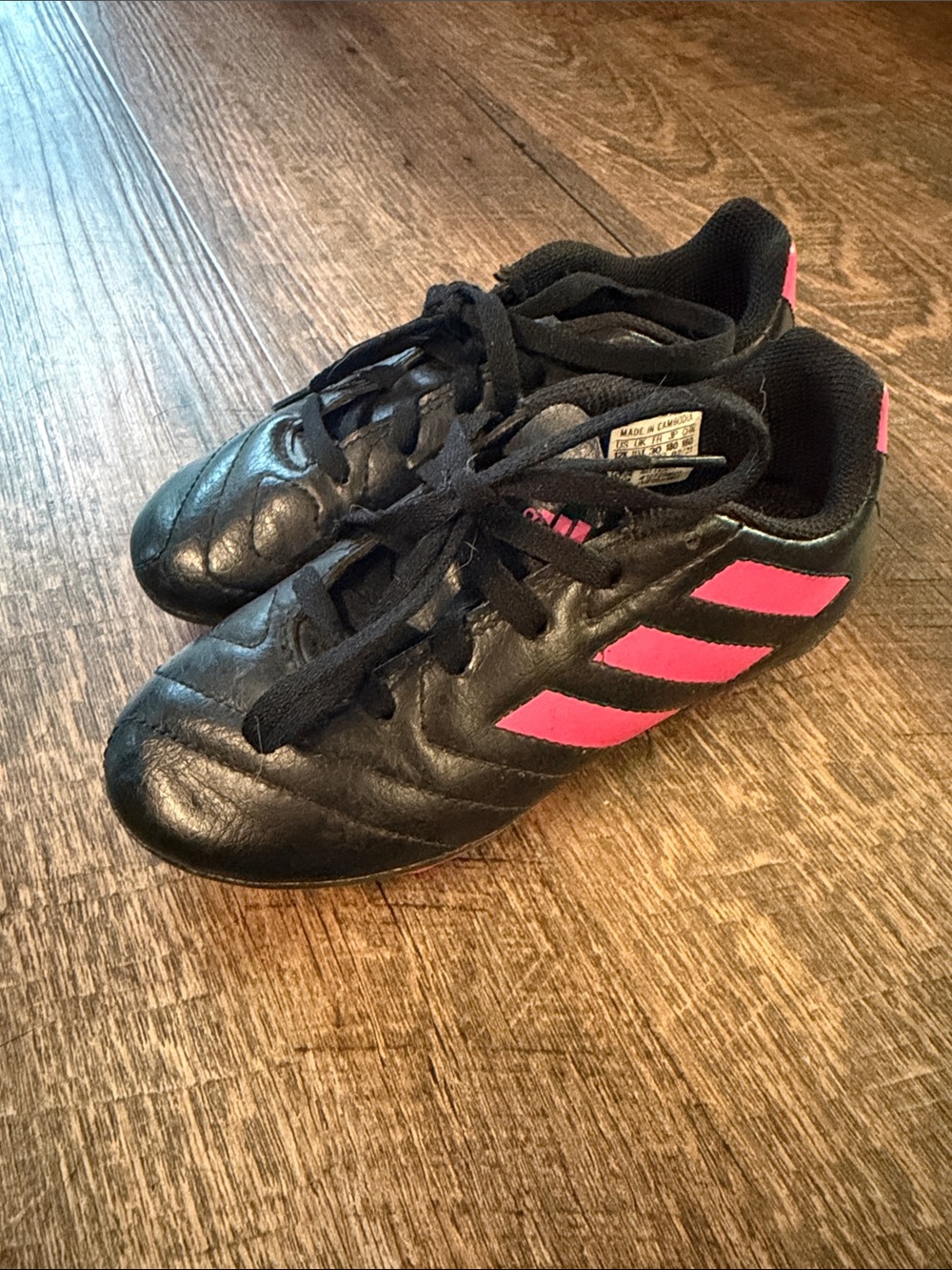 adidas Kids Black Sneakers with Pink Three-Stripes